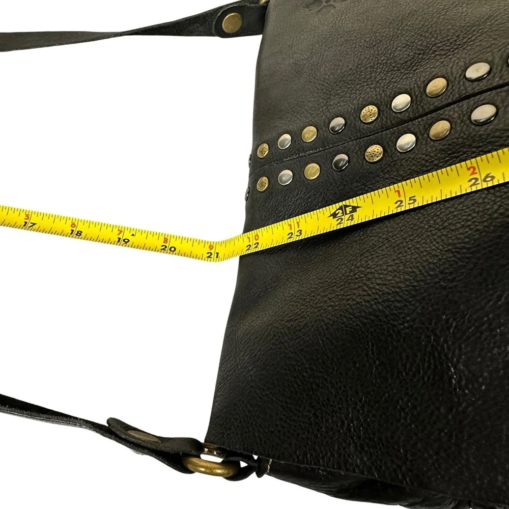 Patricia Nash Black Armeno Flap Crossbody Messenger Bag  Leather Studded